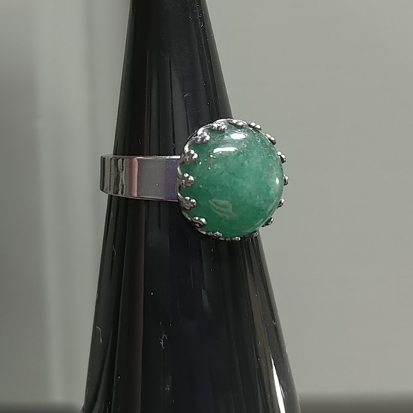 Green Aventurine Ring Natural Gemstone Adjustable Stainless-Steel Ring Crystal - Picture 13 of 16